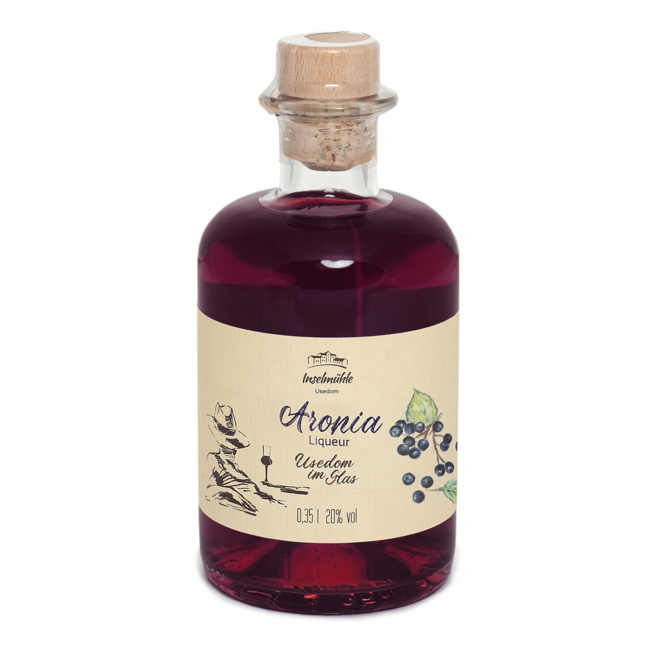 Inselmühle Usedom Aronia Likör 0,35 l – fruchtiger Beerenlikör Usedom im Glas 20 Prozent vol
