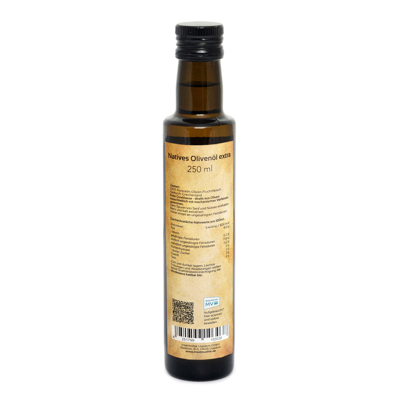 Inselmühle Usedom Olivenöl nativ extra – hochwertiges kaltgepresstes Olivenöl flüssiges Gold von Usedom