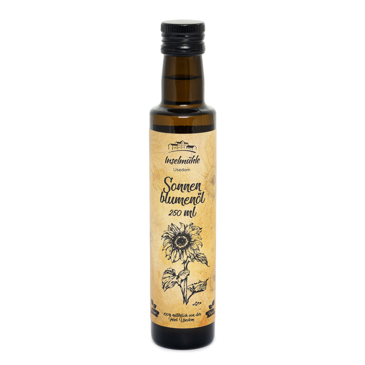 Inselmühle Usedom Sonnenblumenöl 250 ml – 100 Prozent natürlich kaltgepresst aus regionalem Anbau